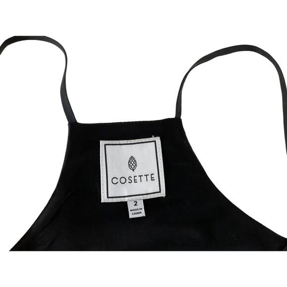 Cosette Women's Black Silk Romper Size 2 Spaghetti Strap Peplum Overlay - Picture 9 of 14